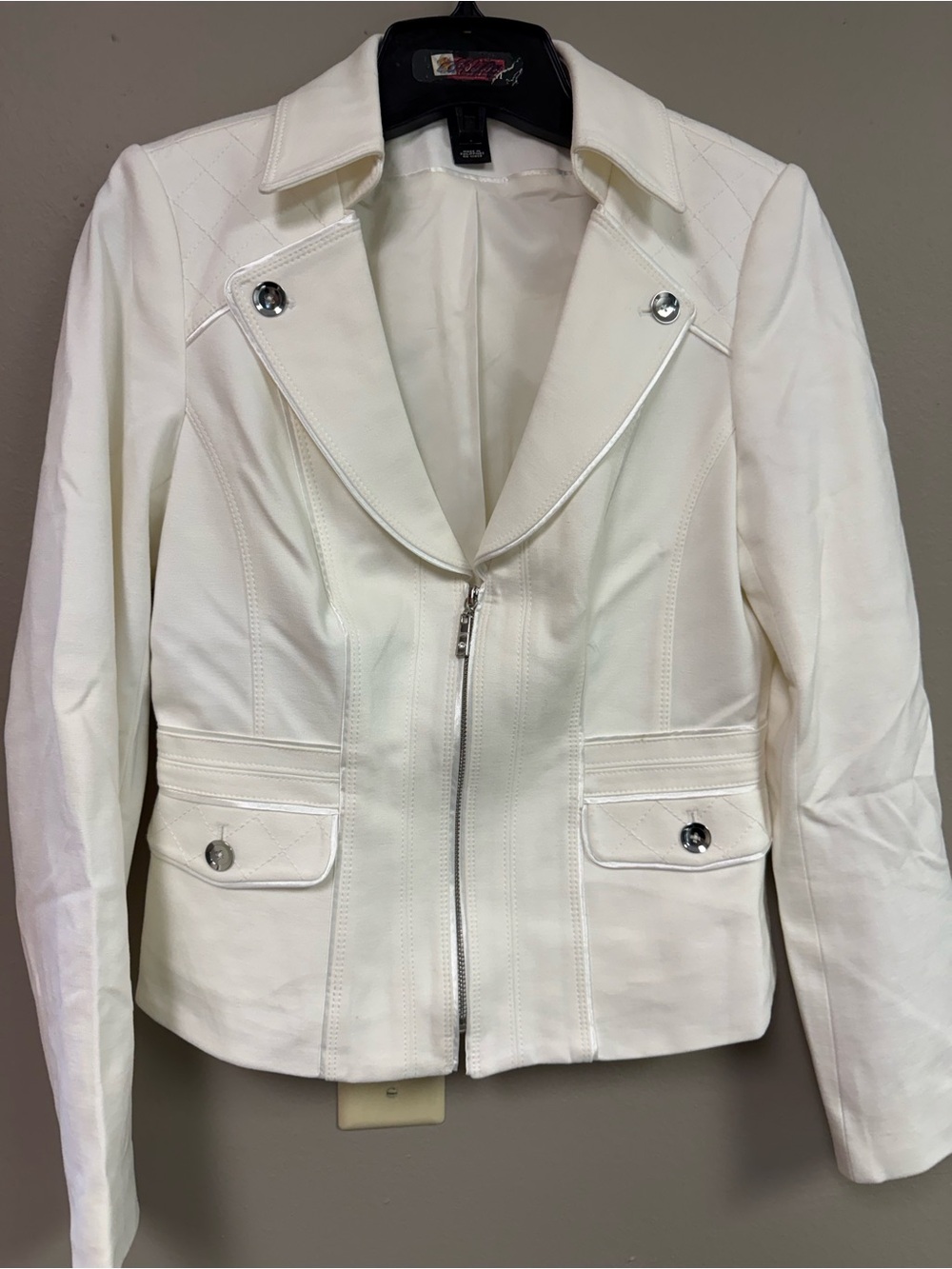 White House Black Market Women's Off-White Moto Jacket